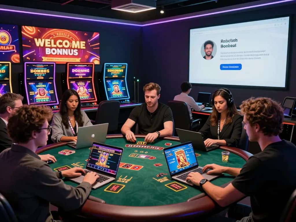 Engaging online gambling scene at https://hapify.io/ with diverse players enjoying casino games in a modern setting.