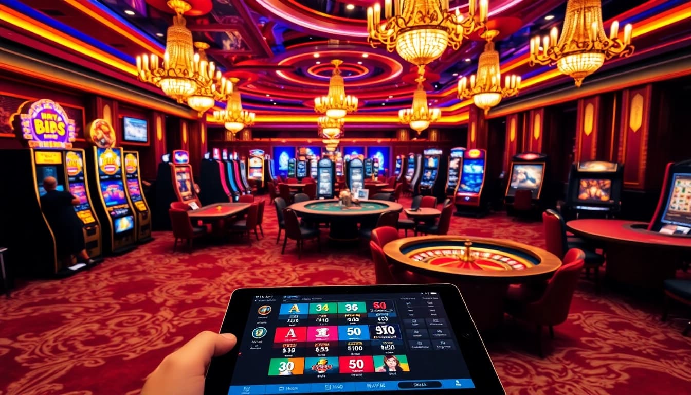Engaging in a thrilling game at HAY 88 casino, surrounded by vibrant slot machines and elegant tables.
