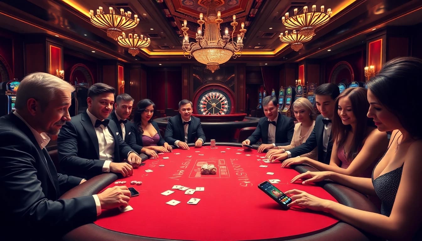 Experience high-stakes gameplay at https://ga6789.cn.com with diverse gamblers at an elegant casino table.