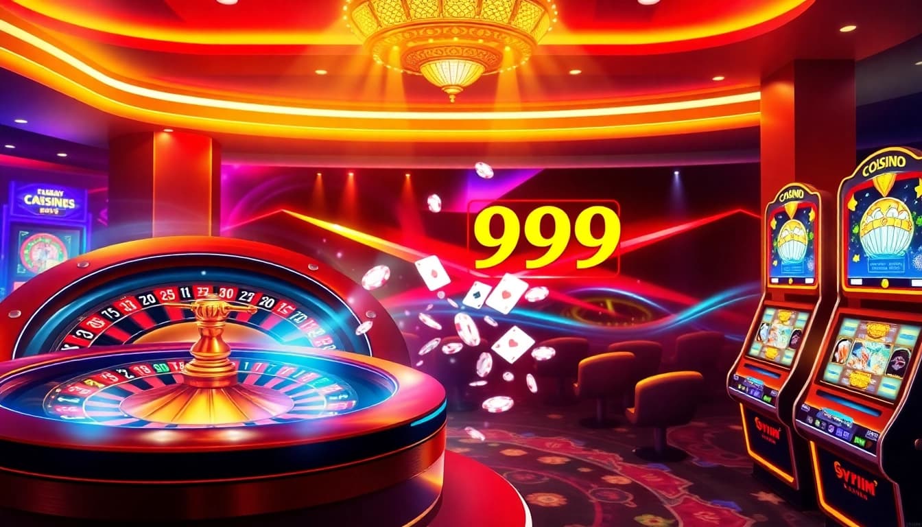 Experience the excitement of 99wim with a vibrant online casino scene featuring roulette and poker chips.