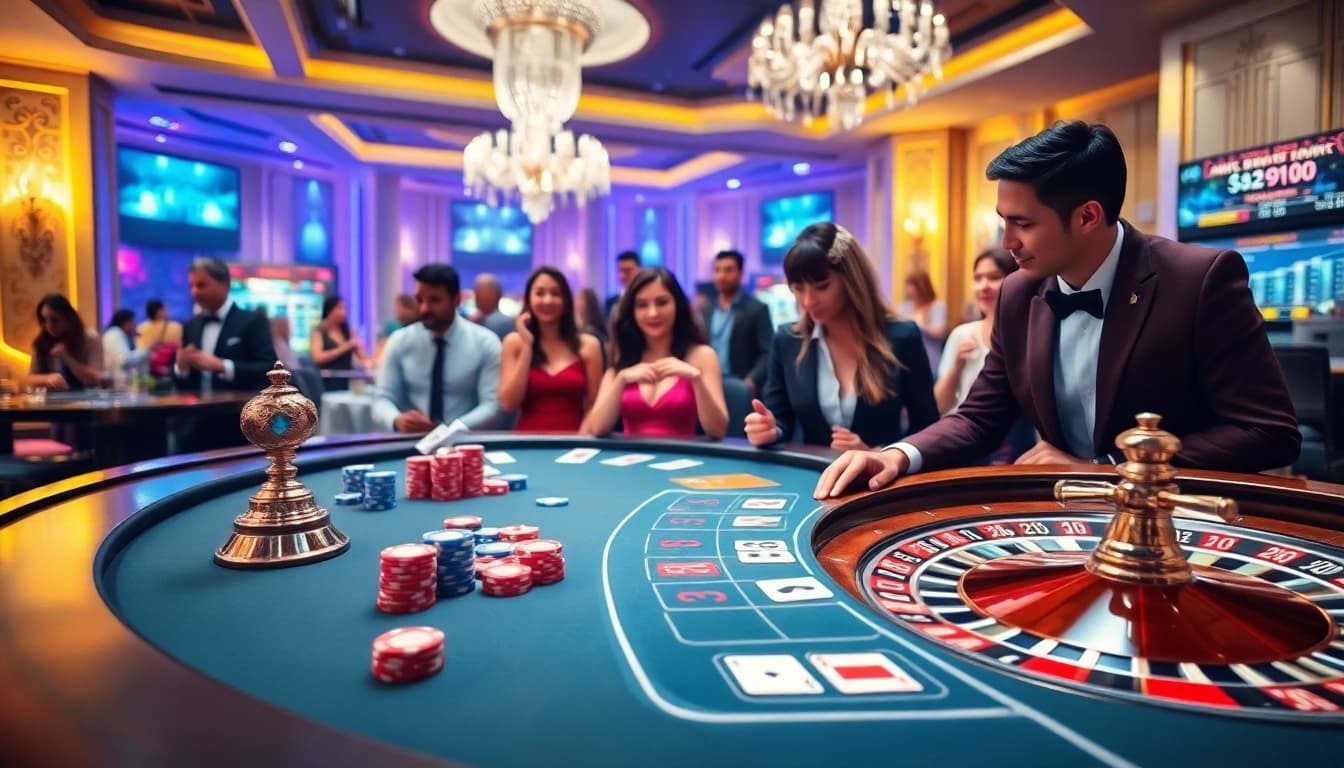 Xoso66 players enjoying exciting casino games at a vibrant online gambling table.