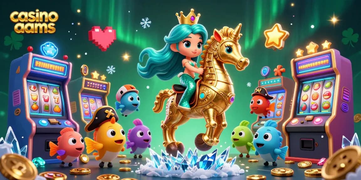 Interagisci con la vivace scena che presenta un tema di casinò non AAMS, mostrando una principessa sirena in un mondo di casinò sottomarino.