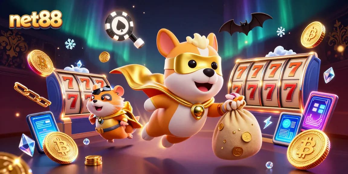 Engage with net88's thrilling casino experience featuring a heroic dog and hamster.