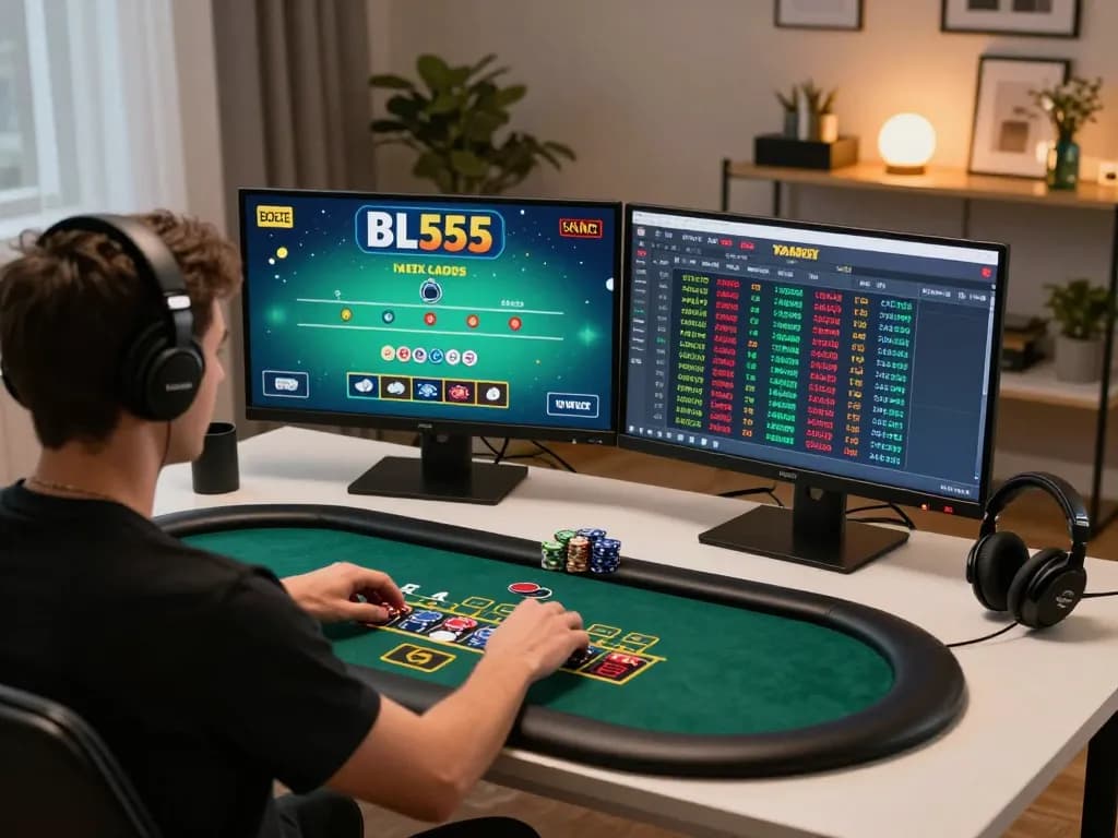 Engaged player enjoying live dealer blackjack from https://bl555.agency/, showcasing focus and strategy in online gaming.