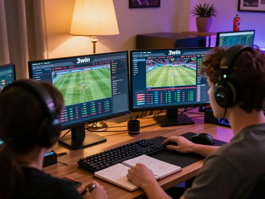 Players strategizing bets on the 3win platform in a cozy online gaming setup.