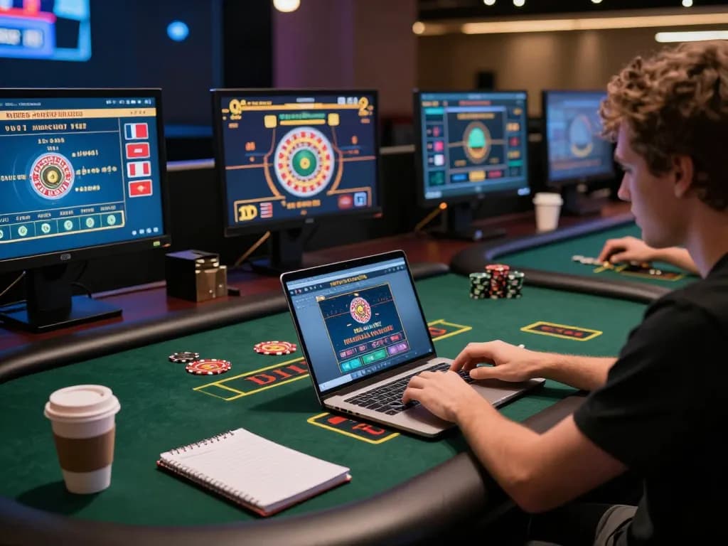 Player enjoying NHÀ CÁI VIN88 live dealer games on a laptop at home.