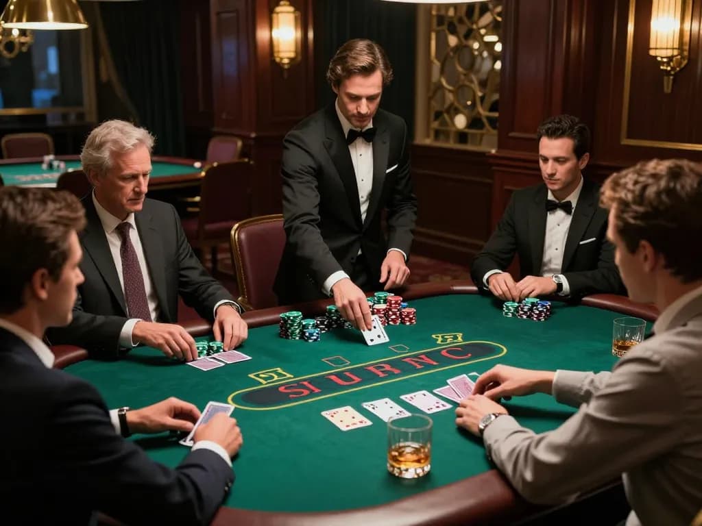 Strategically placing bets at 5679z blackjack table during an upscale casino evening.