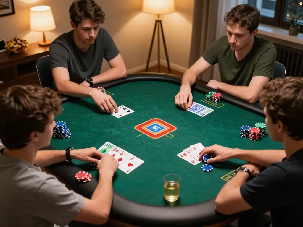 Players strategizing in the Kuwin 2 app during an online poker night, showcasing engaged gameplay.