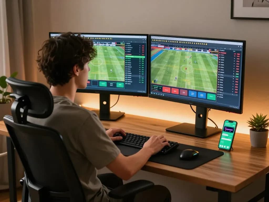 Bet on nn88 with an engaged player reviewing live odds in a cozy home office setup.