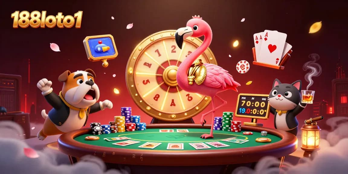 Experience thrilling gaming excitement with 188loto1's vibrant casino illustration featuring dynamic characters.