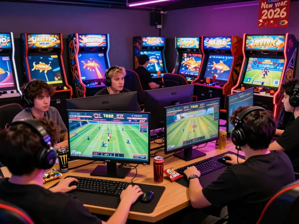 Enthusiastic gamers experiencing TR88's thrilling online gaming environment during New Year 2026 celebrations.