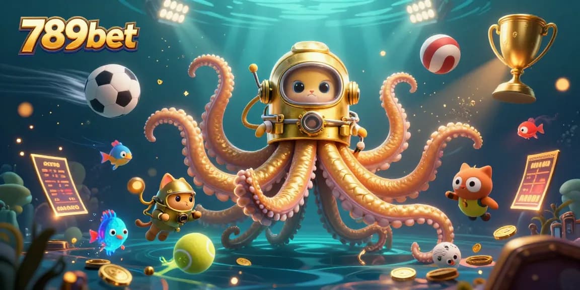 Experience thrilling action at 789bet with a colossal kraken and divers amidst a vibrant underwater casino scene.