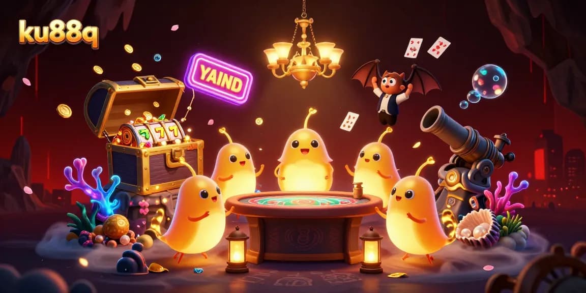 ku88q lights up a vibrant cave casino illuminated by glowworms, showcasing thrilling gaming elements.