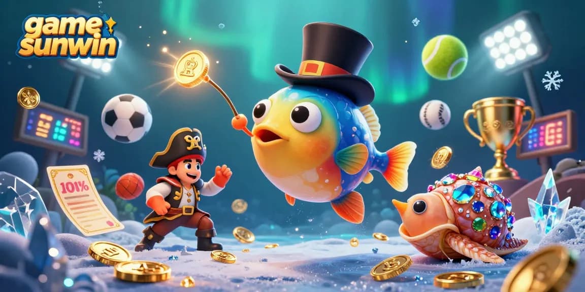 Experience thrilling gaming moments with game sunwin in a vibrant underwater casino adventure featuring dynamic characters and sports elements.