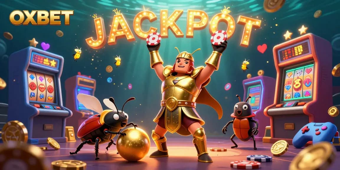 Experience the thrill of OXBET gaming with vibrant characters and dynamic casino elements in this dazzling illustration.