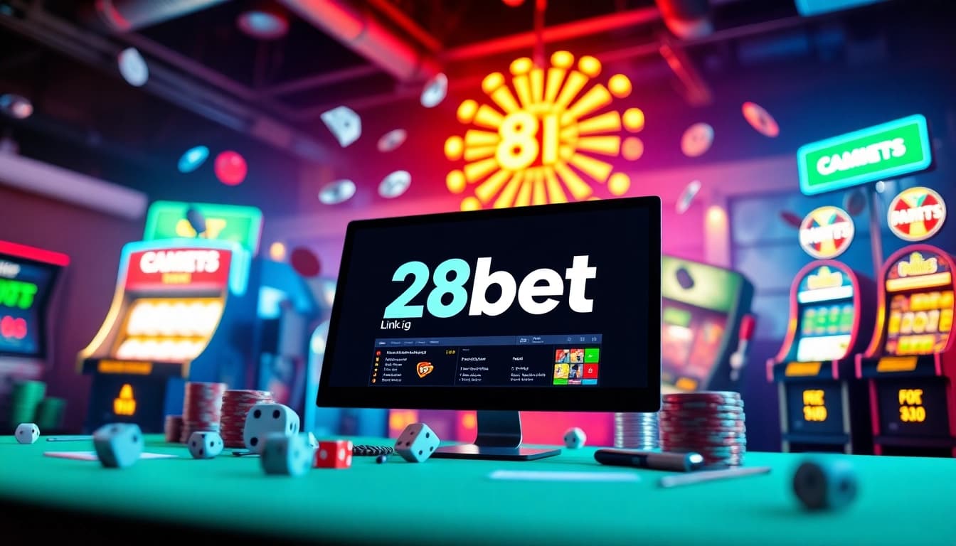 Engaging scene showcasing the 28bet link interface amidst vibrant online gaming elements.