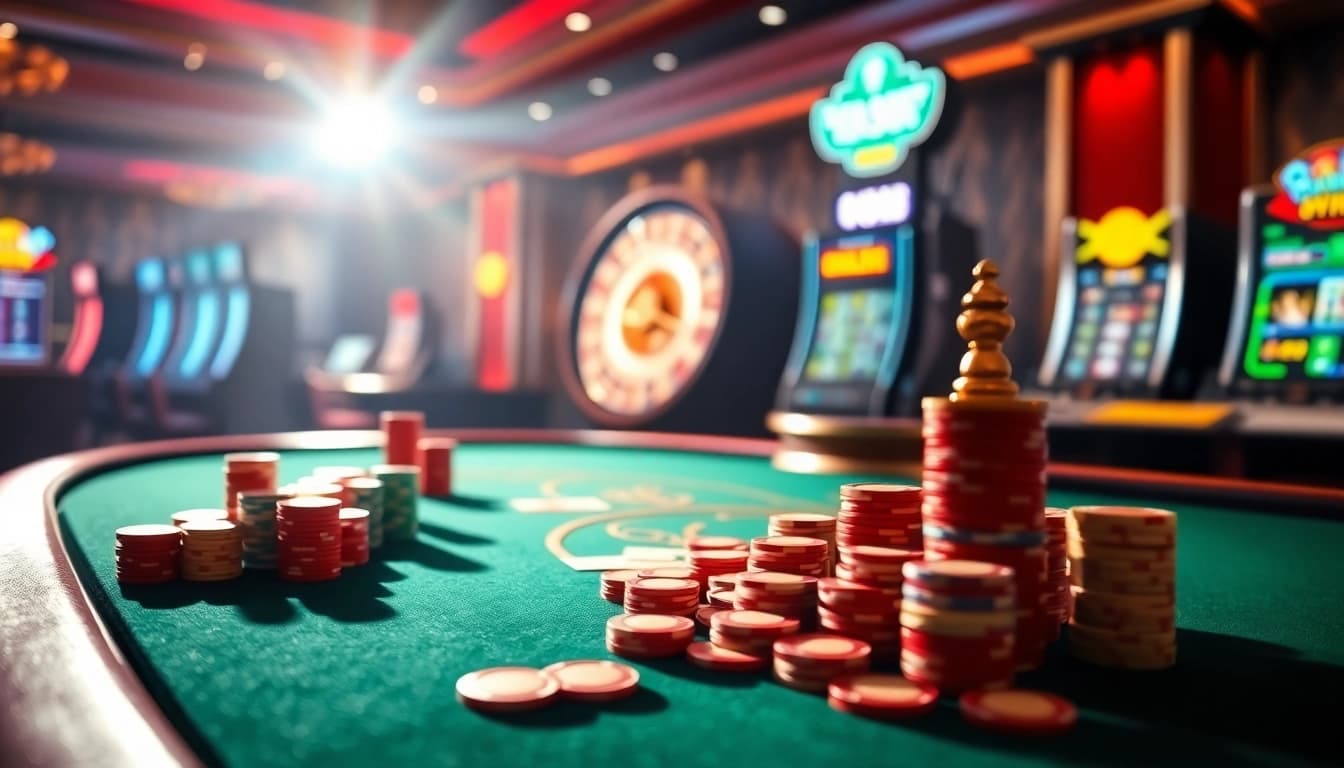 Exciting gambling scene with OK8386, showcasing a vibrant casino interface featuring poker and roulette.