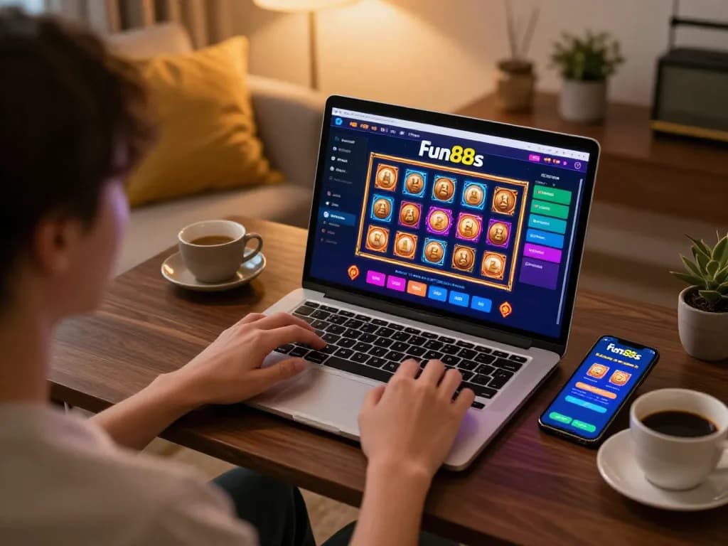 Engaging online casino gameplay experience with fun88s app and laptop interface showcasing vibrant games.