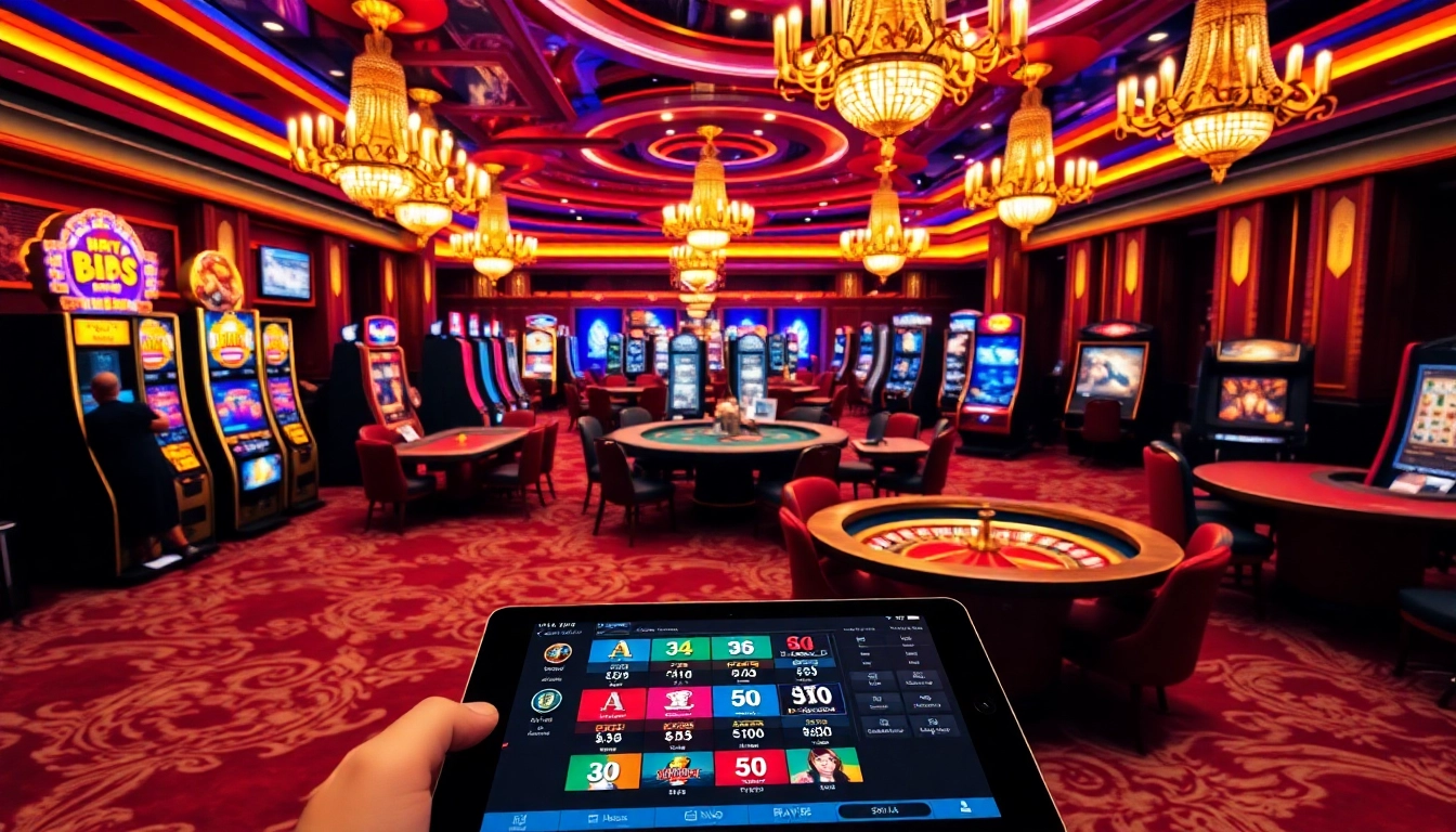 Engaging in a thrilling game at HAY 88 casino, surrounded by vibrant slot machines and elegant tables.