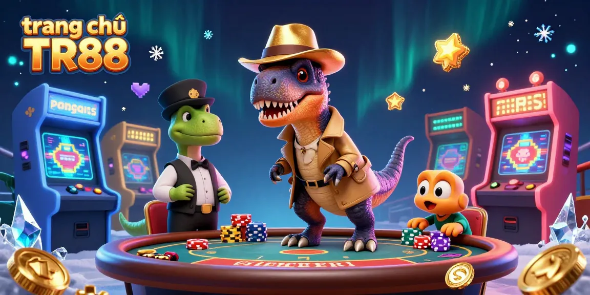 Engage in vibrant gaming action at trang chủ TR88, featuring animated characters at a lively casino scene.