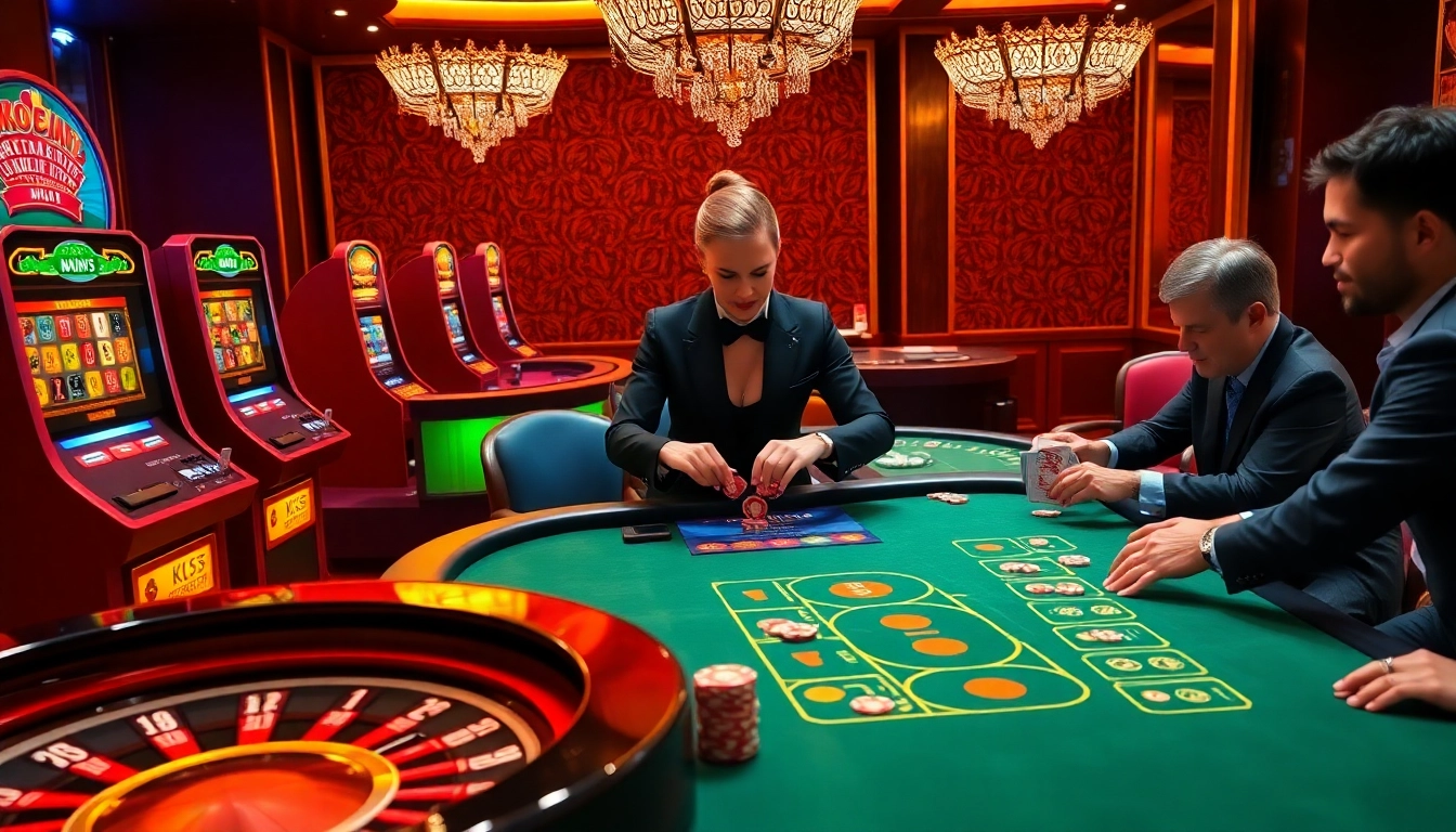 Players engaging in a thrilling game at the KK55 casino table, highlighted by vibrant atmosphere.