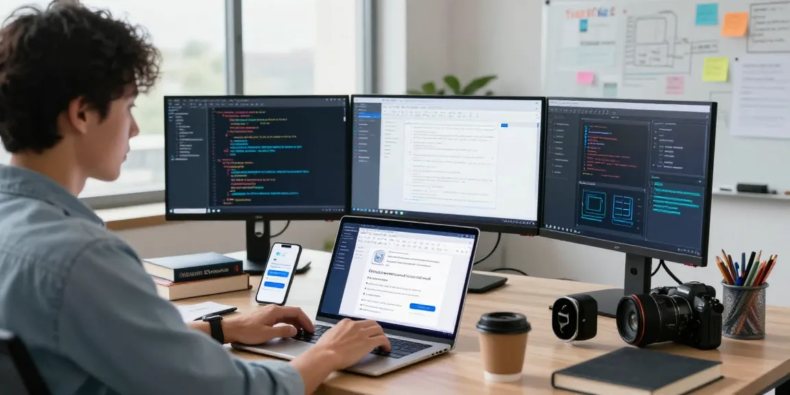 WPS Download in a dynamic tech workspace with multiple monitors and productivity tools.