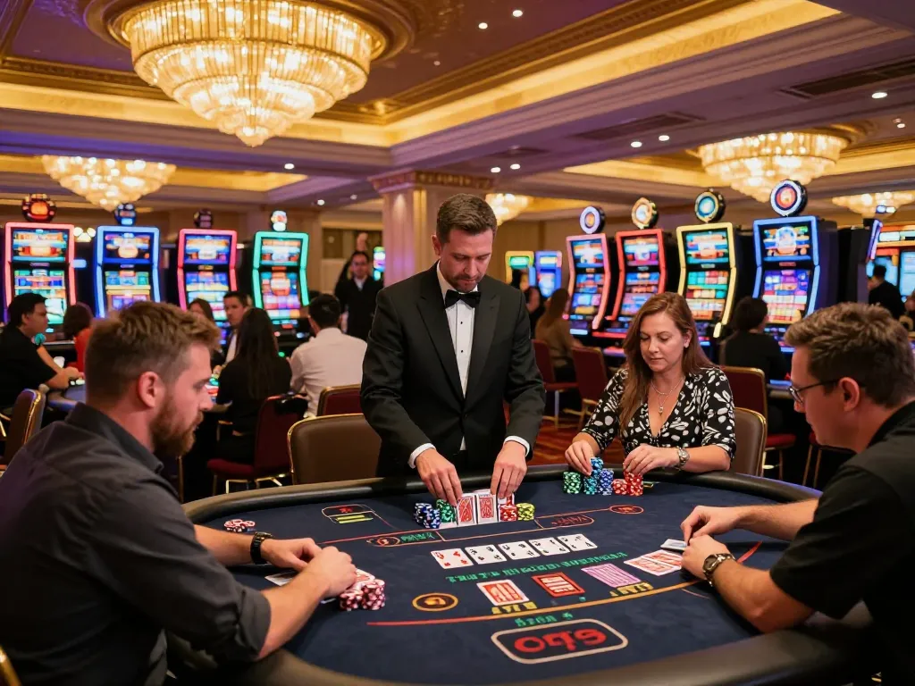 Players enjoying the thrill of blackjack in a lively casino environment featuring lc888 game tables