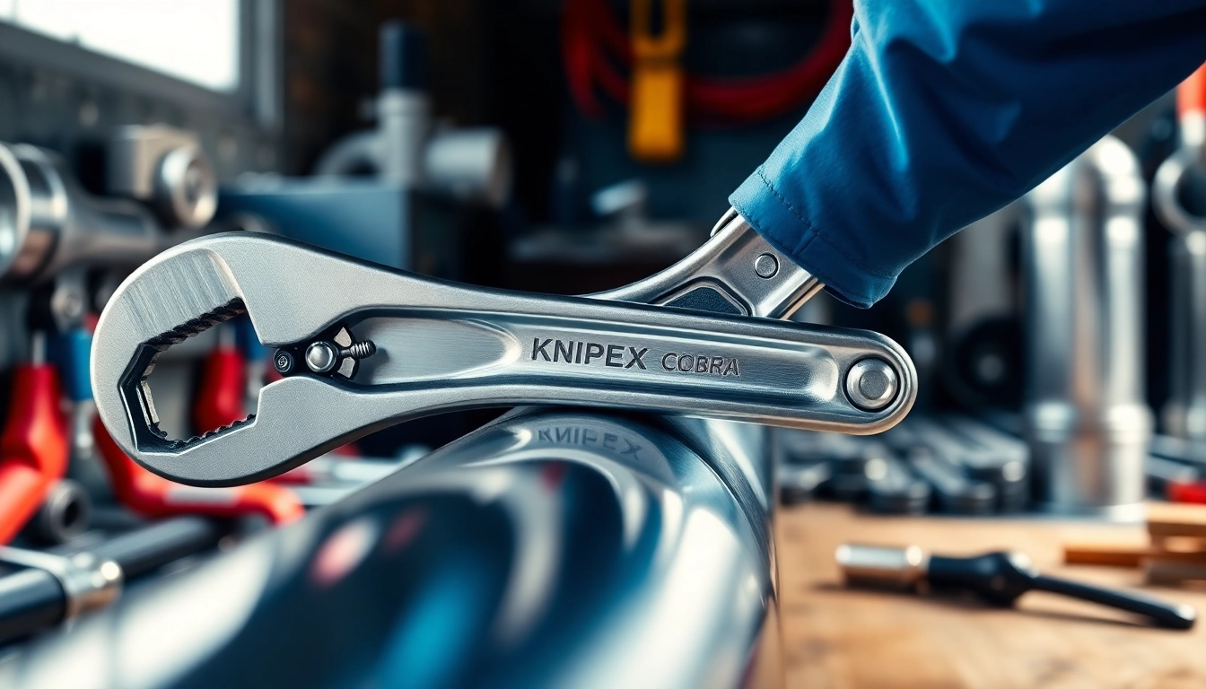Knipex Cobra gripping a pipe, showcasing precision and adjustability.