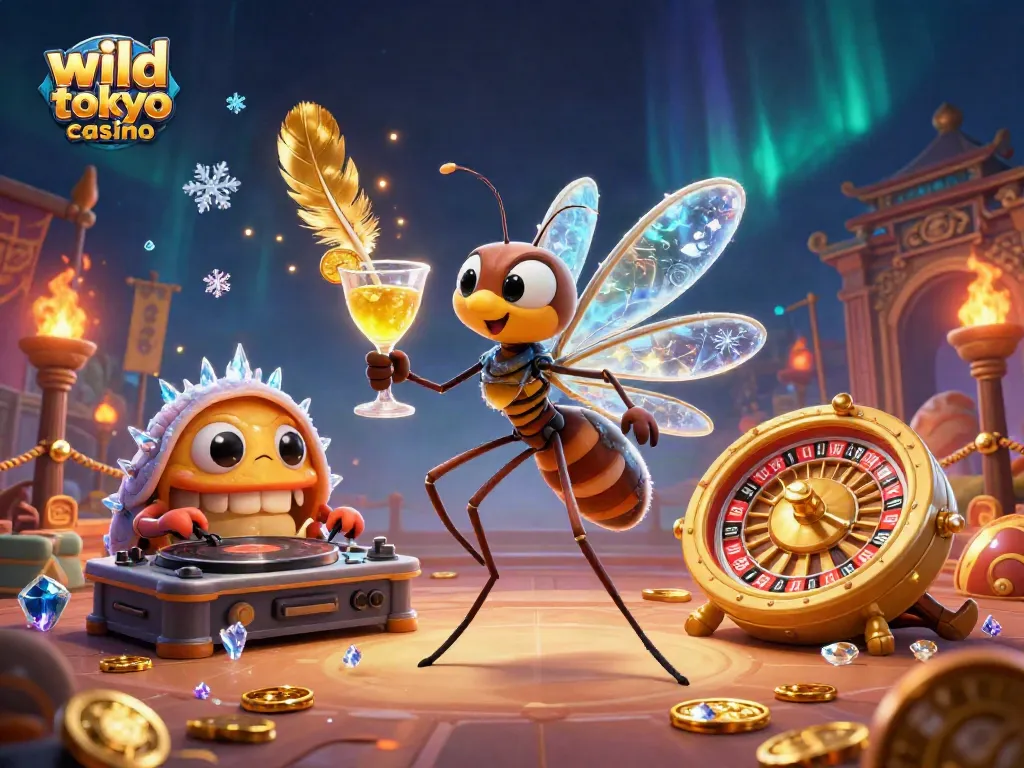 Experience the thrill of wild tokyo casino with animated characters in a vibrant digital illustration.