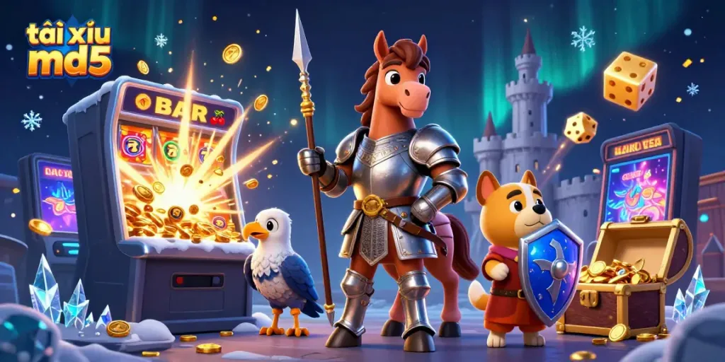 Experience the thrilling gameplay of tài xỉu md5 amidst dynamic casino characters and vibrant gaming elements.
