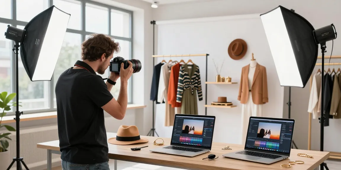 Fotografo ecommerce esperto Milano che cattura prodotti moda alla moda in uno studio moderno