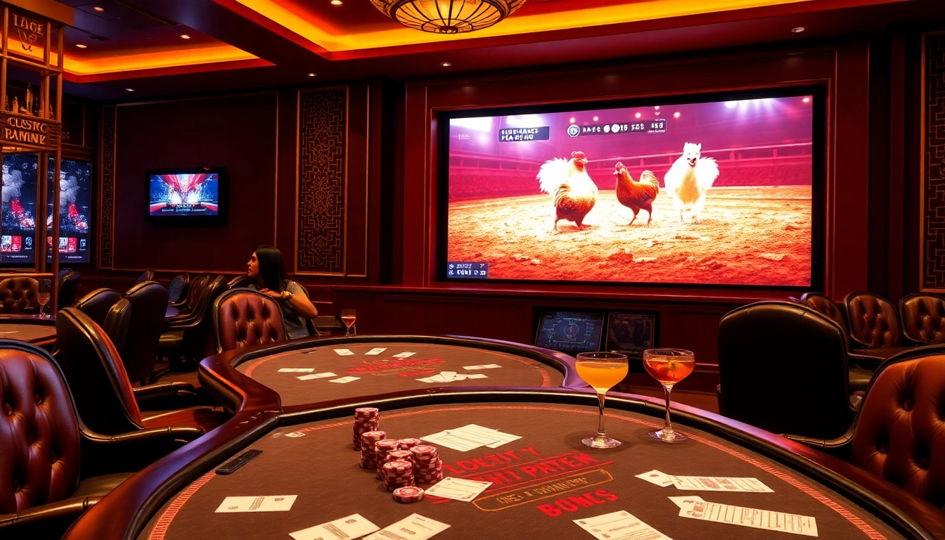Watch đá gà trực tiếp thomo in a luxurious casino setting with live action and immersive atmosphere.