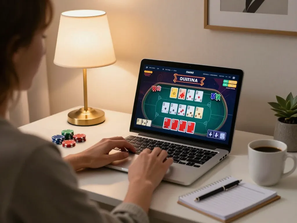 Engaging in online casino gameplay at trang chủ 11BET, showcasing strategic poker gaming and responsible bankroll management.