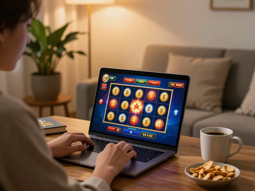 Player engaging with vipwin online gaming platform from a cozy home setup