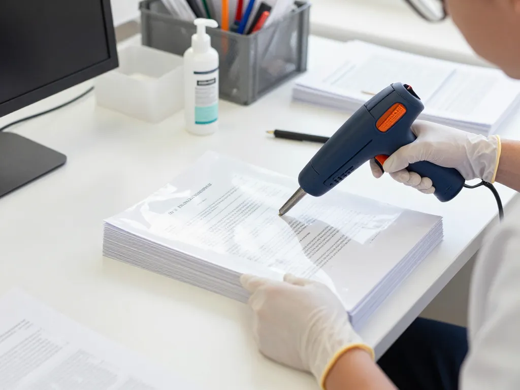 Expert technician at địa chỉ bóc ép plastic methodically restoring documents without damage.