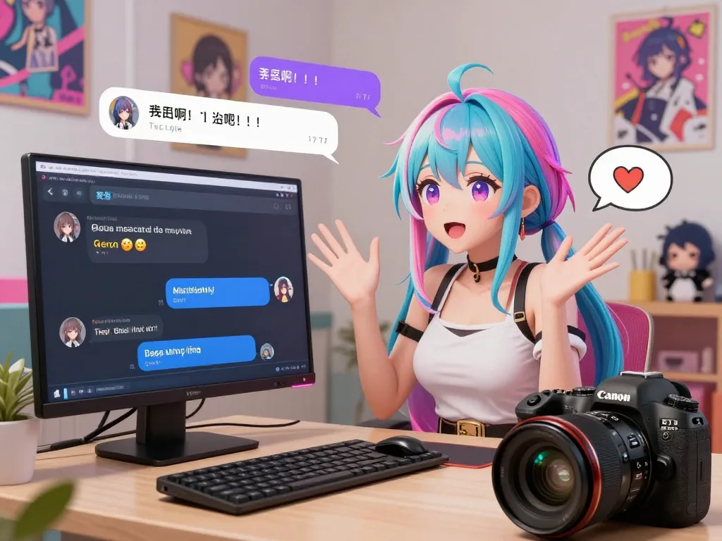 User engaging in hentai AI chat with a vibrant anime character in a dynamic virtual environment.