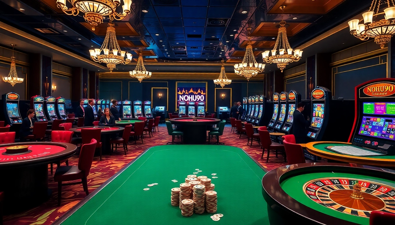 Experience thrilling games at NOHU90 with vibrant slot machines and engaging poker tables.