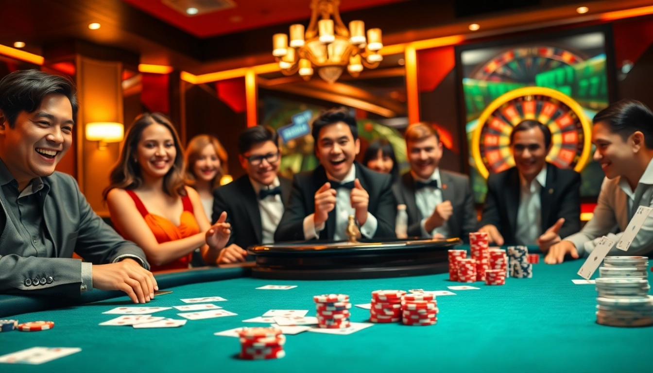 Players enjoying an exciting poker game at Nhà cái F168 with vibrant cards and chips.