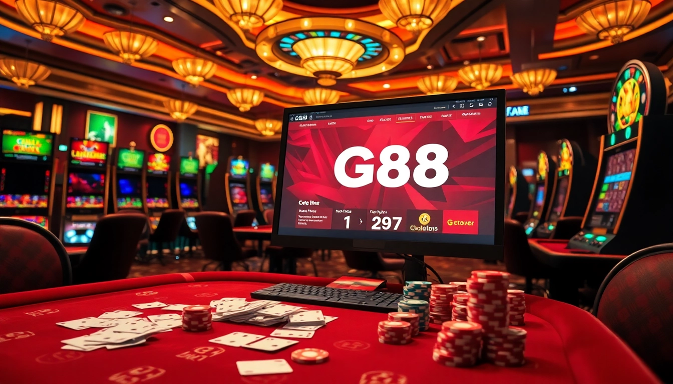 Experience luxurious gambling at GG88 with vibrant poker chips and online interfaces.