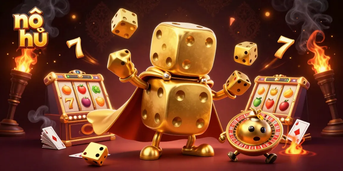 Enjoy nổ hũ in a vibrant, thrilling online slot gaming atmosphere with golden dice and dynamic game elements.