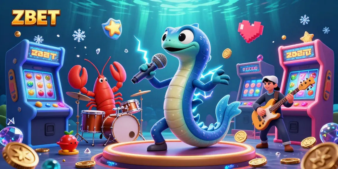 ZBET illuminates a vibrant underwater casino stage featuring an electric eel DJ, lobster drummer, and seahorse guitarist