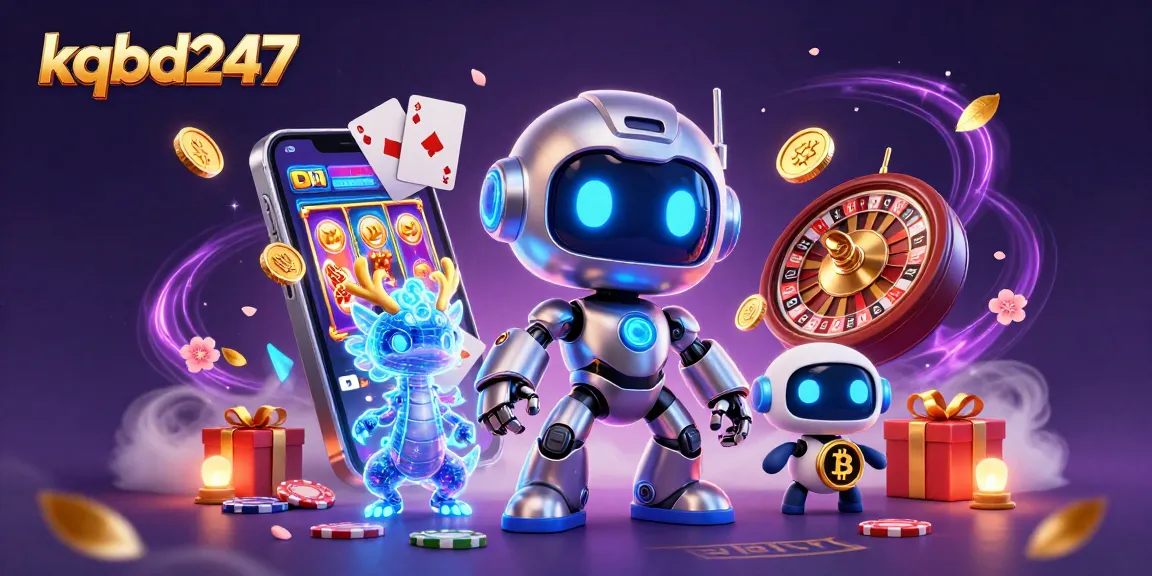 KQBD247 showcases a vibrant gambling scene with dynamic characters and colorful casino elements.