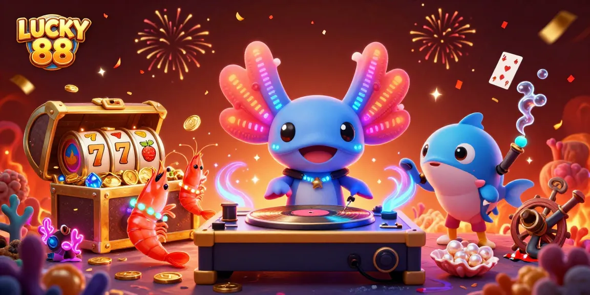 Experience LUCKY 88 with a vibrant casino scene showcasing thrilling elements and colorful characters.